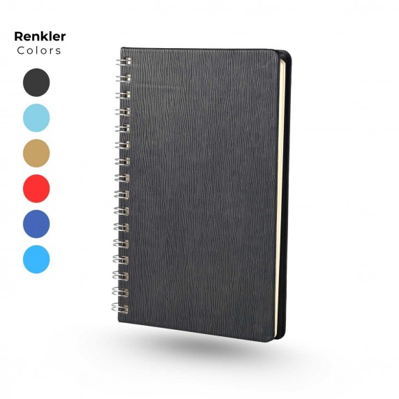 Spiralli Tarihsiz Termo Deri Kapaklı Krem Kağıt 13x21 cm Promosyon Defter